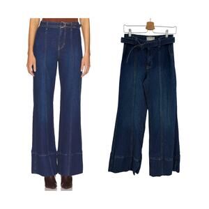 Free People We The Free Ryla A Line Flare Jeans Belted High Rise Blue Size 26